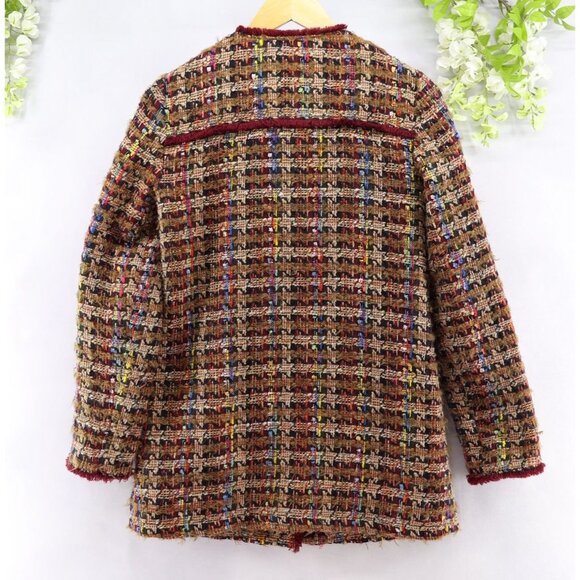 Ett:twa by Anthropologie Women's Harlequin Burgundy Multicolor Tweed Jacket XS - Picture 2 of 9